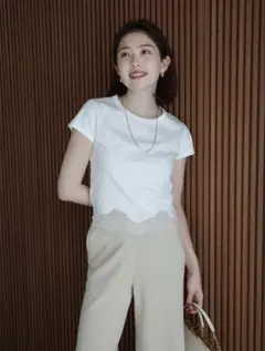 anuans シルクタッチコットンレーストリムコンパクトTシャツのサムネイル