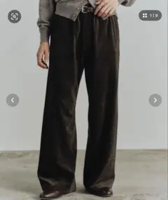 WASHED VELVET CURVE CUT WIDE PANTS　ブラウンM