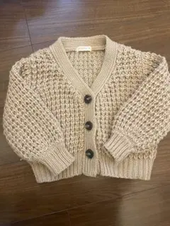 100cmベージュ 編み込みカーディガン