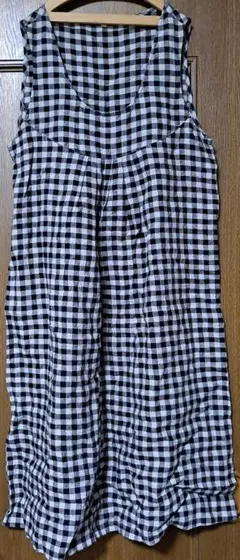 無印良品　フレンチリネン　麻　100%　ノースリーブ　ワンピース　S　チェック
