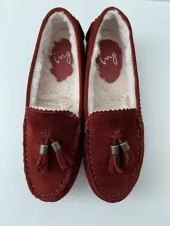【値下げ】赤 スエード モカシン タッセル付き