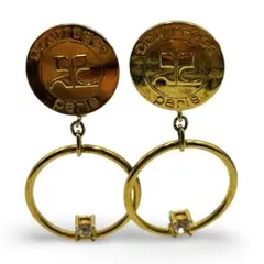 希少 クレージュ イヤリング ロゴ サークル ゴールド ストーン ヴィンテージ