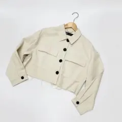 ZARA ベージュ コットンクロップドジャケット