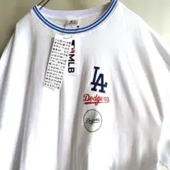 LL【値下】ドジャース　襟リブライン　Tシャツ ホワイト MLB LAロゴのサムネイル