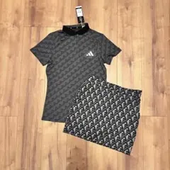 半袖ポロシャツ　スカート　セットアップ　春夏　吸水速乾　グレー×ブラック　新品S