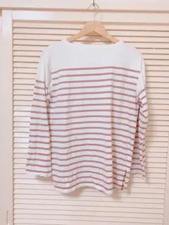 ■UNIQLO■ボーダーオーバーサイズT■長袖■ピンク×ホワイト■Mサイズ