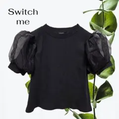 Switch me パフスリーブトップス【130】黒 ブラック 半袖 リブ編み