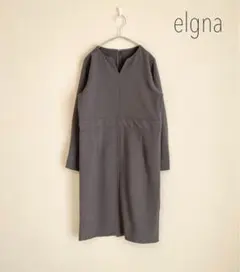 美品　elgna キーネックワンピース　長袖　38 グレー