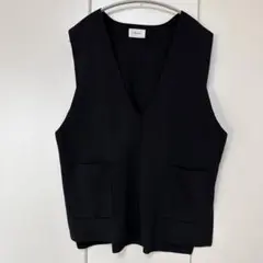 Vネック ニットベスト ブラック フリー ジレ レイヤード