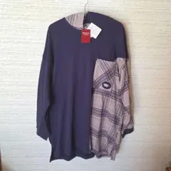 【新品】ドラッグストアーズ フード付き紫色チェック柄チュニック