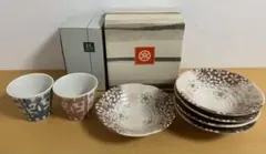 미사용 타치요시 일식기 7점 세트 마루야마 히라하타 5객 & 기념 도컵 쌍