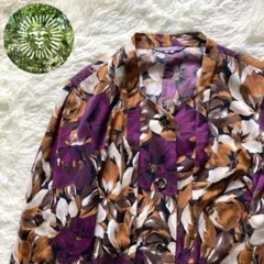 レトロ　花柄　長袖シャツ　カーディガン　長袖シャツ　メンズ　M-Lサイズ相当　紫