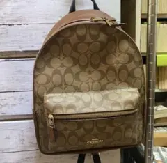 最終値下げ！美品 COACH リュック チャーリー シグネチャー 人気 ブラウン