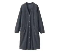 ほぼ新品 無印良品 ニットフリース ロングカーディガン婦人Ｌ・ダークグレー