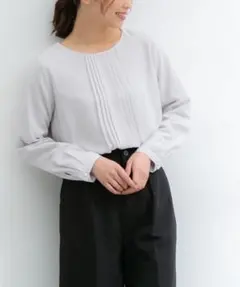 GLACIERあったか裏地ピンタックブラウス　ハニポカ（M）裏起毛ライトグレー系