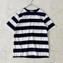 GUジーユー 半袖Tシャツ 太ボーダー 綿コットン100 男女兼用 マリン