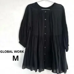 GLOBAL WORK グローバルワーク 六分袖 チュニック ブラウス 黒 M