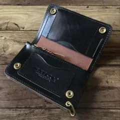 【お札を折らずに収納】ミドルトラッカーウォレット 茶芯ブラック【受注生産】