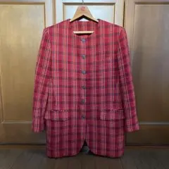 FEMME AGILE レッドチェック柄 ノーカラーテーラードジャケット　L