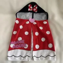 ミニーマウス フード付きタオル 赤 黒 水玉