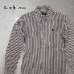 美品 RALPH LAUREN スーパースリムフィット ストライプ シャツ 0