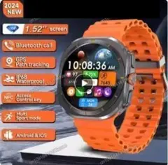 オレンジ　スマートウォッチ、軍用規格、通話機能、歩数、Android対