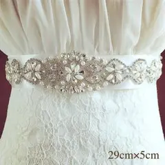 ビジューとパールのウェディングサッシュベルト[S]