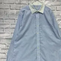 ブルックスブラザーズ長袖シャツ！チェック　ブルー XL 908