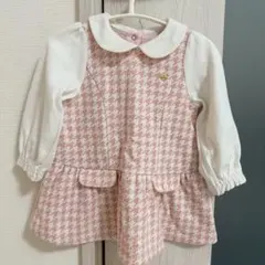 ピンクチェック柄ワンピースとパンツセット
