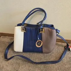 合成皮革 ショルダーバッグ 青 白 茶色