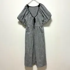 デイジー　シーイン　ひざ丈　半袖　ワンピース　ギンガムチェック　白　紺　綿