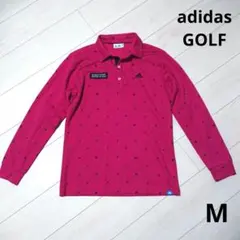 adidas ゴルフシャツ 長袖ポロシャツ Mサイズ ピンク 総柄
