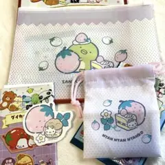 サンエックスユニバース にゃんにゃんにゃんこ プチ巾着　ステッカー　ケースのサムネイル