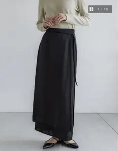 新品　ラップレイヤードIラインスカート　ブラック　クルーレ　crewre