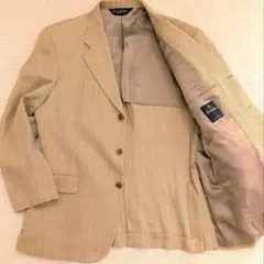 美品　XL相当　ヘリンボーン　テーラードジャケット　シルク　リネン　ストライプ