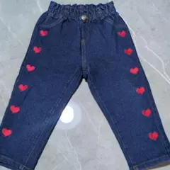 ハート刺繍 ダークブルー ボトムス 95cm未満