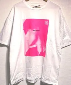 VISION 蛍光ピンク フォト半袖Tシャツ ネオン オーバーサイズ 白 XL