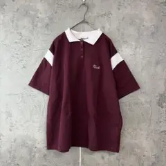kutir 半袖ポロシャツ　ワッフル生地　えんじ色　刺繍　ロゴ　ゆったり　F