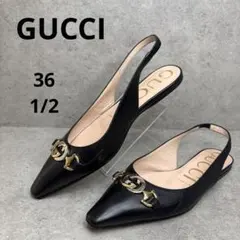 美品！GUCCI グッチ　ミュール　ポインテッド　GGバックル　レザーパンプス