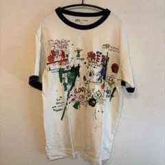 ユニクロ UT バスキア リンガーTシャツ Mサイズ ホワイト×ネイビー