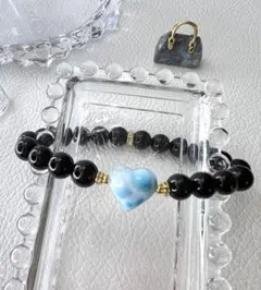 高品質ハートラリマー♡モリオンブレスレット愛　平和　癒し　魔除け　厄除　邪気払い