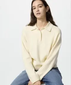 ユニクロ　UNIQLO スムースコットンポロセーター　イエロー　S