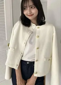 ココ様専用　anuans オリジナルボタンノーカラーニットジャケット