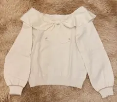 ☆MISCH MASCH リボン襟ビジュー付きニット ホワイト美品