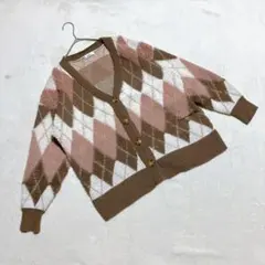 アースミュージックアンドエコロジー ＊ カーディガン アーガイル柄 モカ F