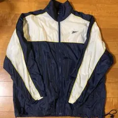 90s Reebok フルジップナイロンジャケット L ネイビー/ホワイト
