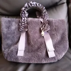 濃紺ファー トートバッグ フリル付き