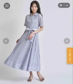 新品未使用】NOELA コットンレースシャツワンピース サックスブルー