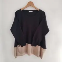 美品　a.v.v 　バイカラー　長袖　ニット　薄手ニット　ブラック　体型カバー