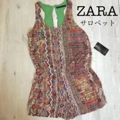 ZARAザラベーシック✴︎エスニックアジアン総柄サロペットオーバーオールXSサイズ